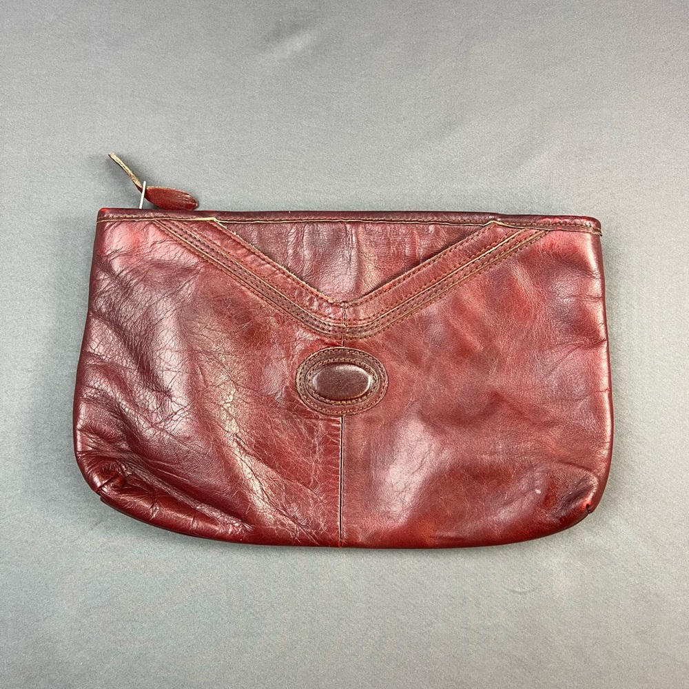 Vintage Red Leather Clutch 80s - pls read below
